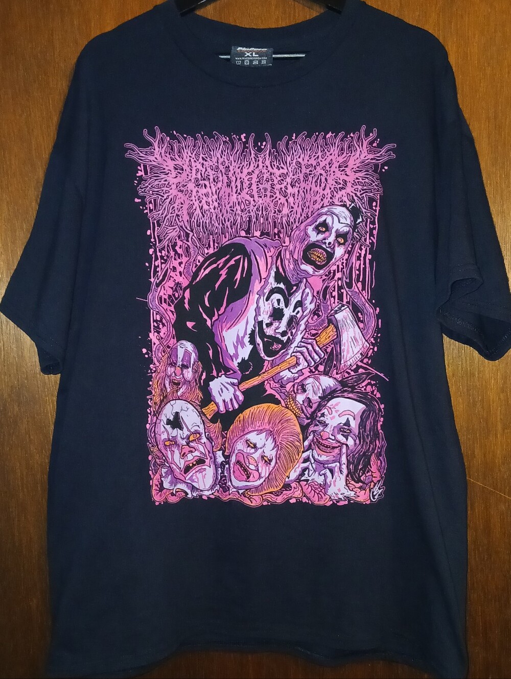 Peeling Flesh Black Band T-Shirt w/ Pink/Purple Cartoon Graphic, Size XL Unisex
